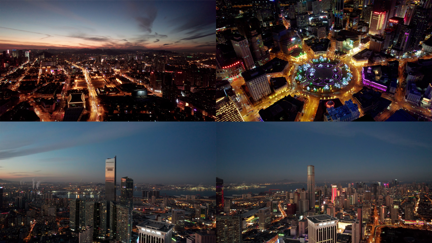 大连城市夜景航拍4K
