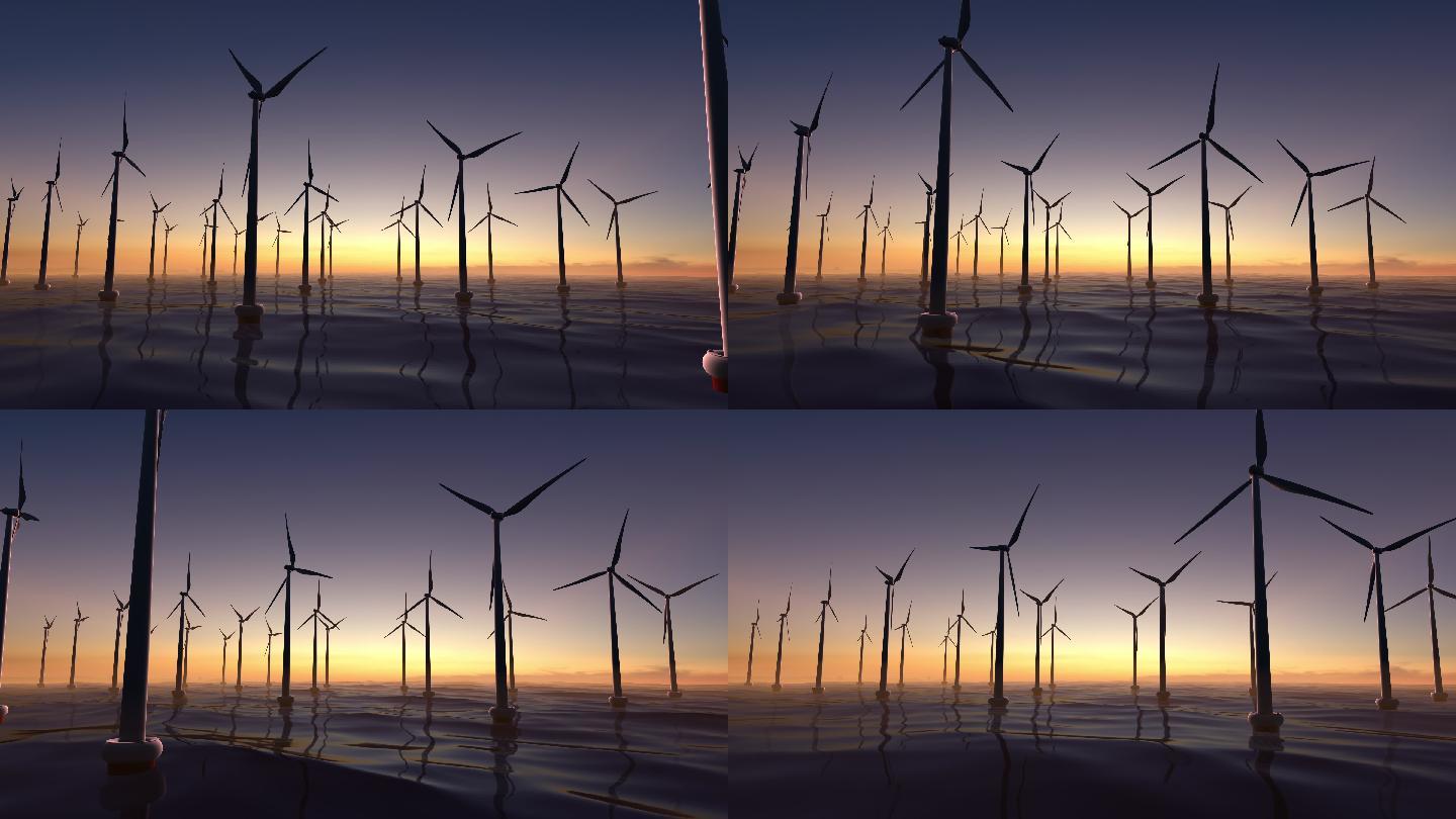 风力发电站塔架在海上产生替代能源