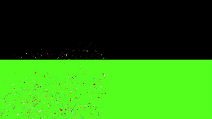 五彩纸屑枪弹爆炸落下的绿色屏幕动画。