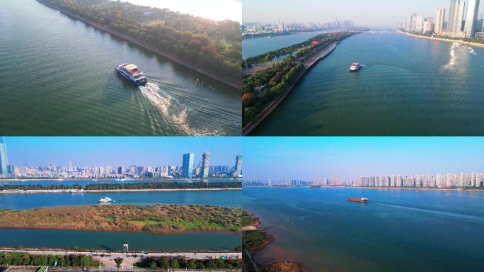 长沙湘江中的旅游船和货运船5分53秒