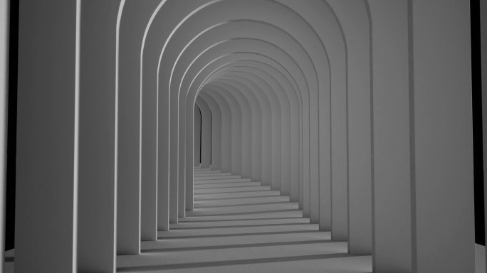 一条由并排拱门组成的无尽的黑白隧道