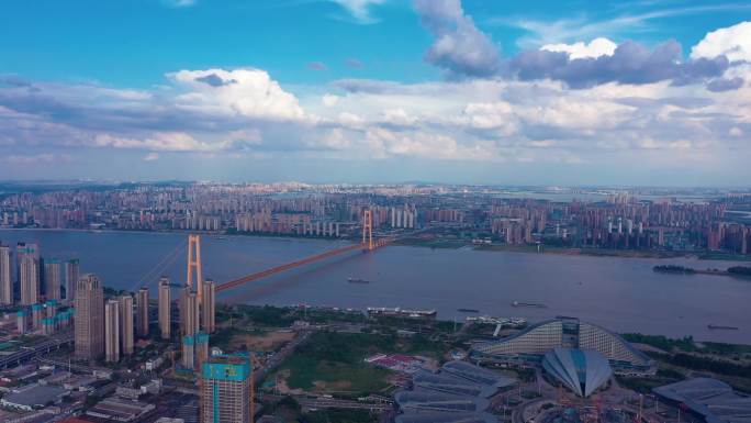 航拍武汉国博中心杨泗港大桥绝美风光大片