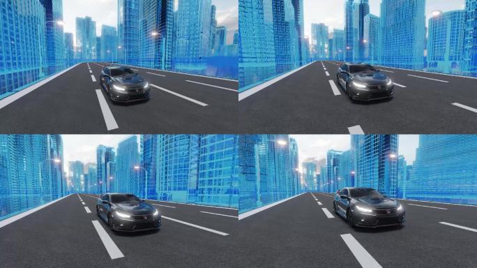 原创未来科技感城市汽车模型