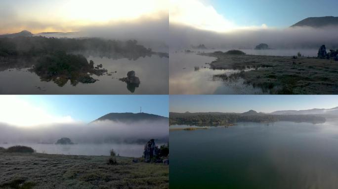 云雾下的湖泊
