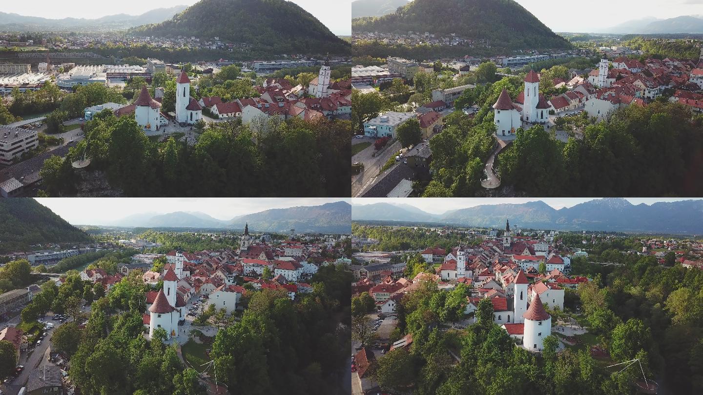 斯洛文尼亚克拉尼镇的空中拍摄
