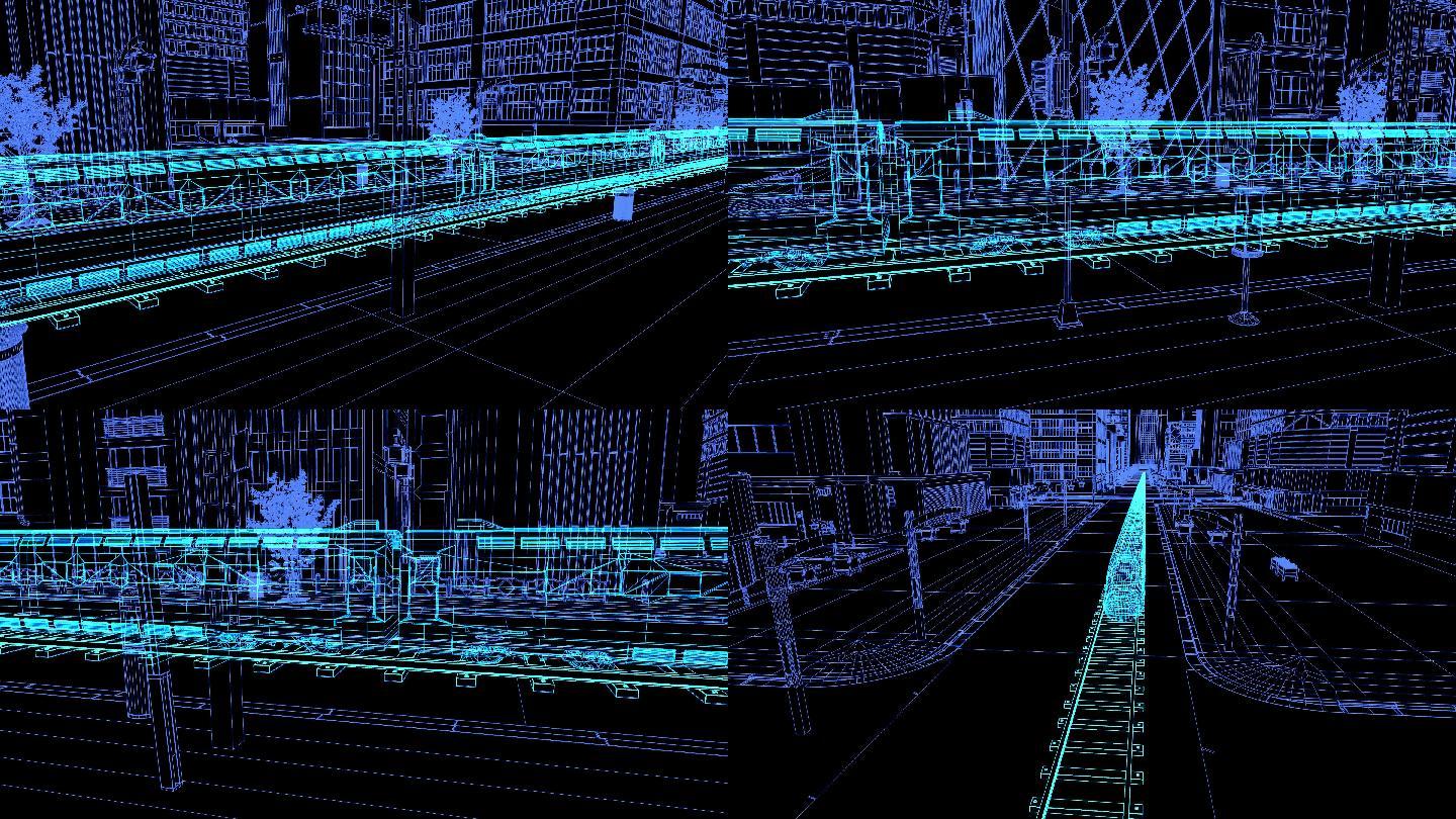 4K全息列车行驶穿过城市【带通道】