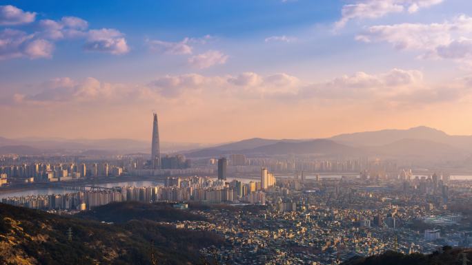 韩国首尔城市景观现代化国外都市云朵延时