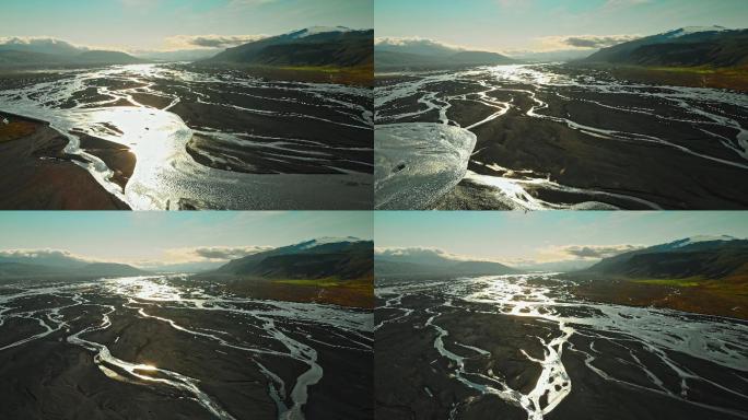 冰岛河流上的阳光湖泊湿地冰川