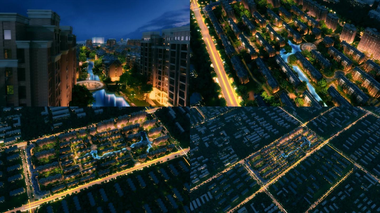 城市 小区 住宅 夜景 鸟瞰 长镜头