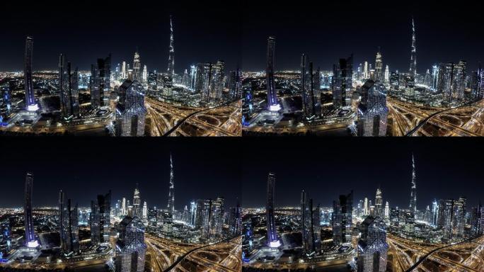 迪拜夜景杜拜世界航拍
