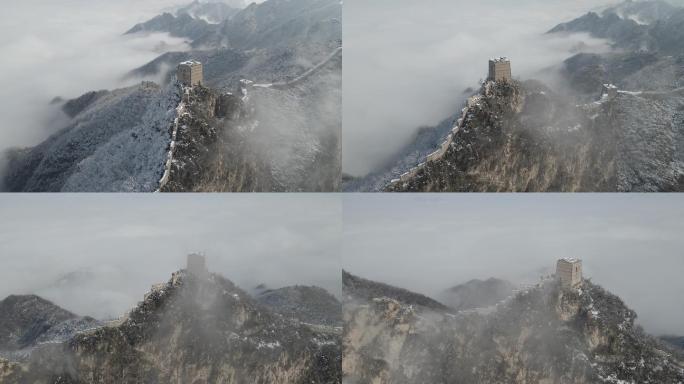 中国长城冬季风光烽火台险峻地貌特写