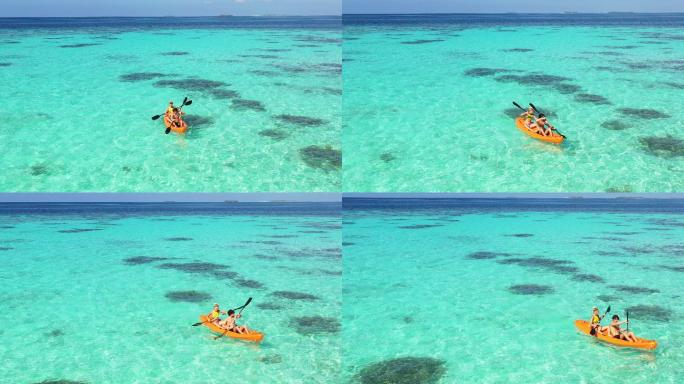 热带海洋双人皮划艇空中拍摄