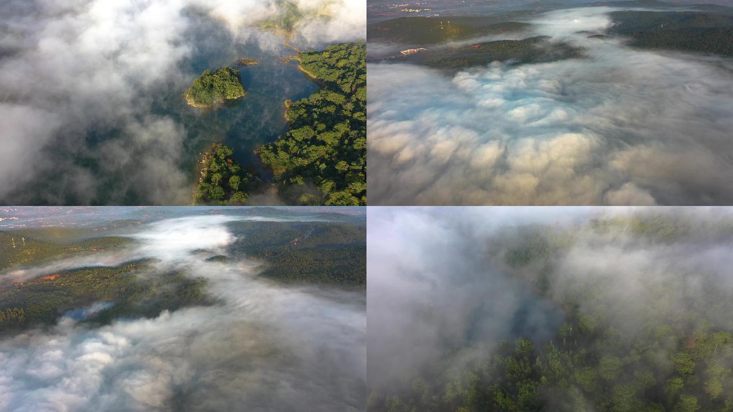 云雾缭绕湖泊航拍镜头合集