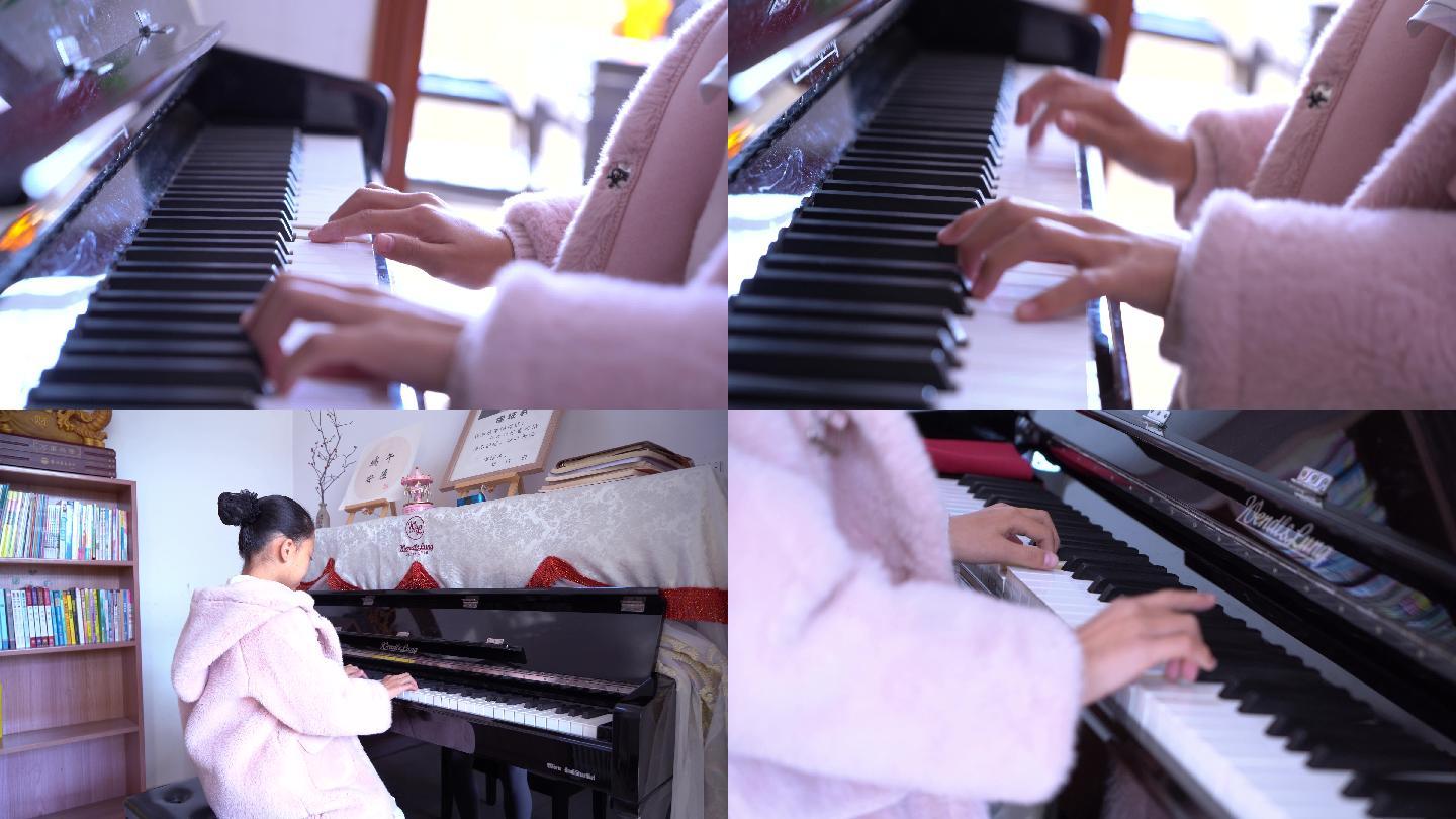 实拍女孩在房间弹钢琴