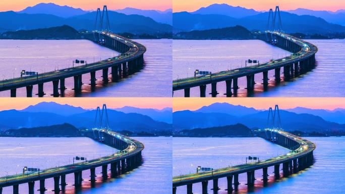 乐清湾跨海大桥航拍车轨延时摄影