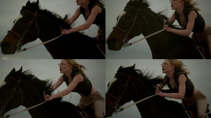 美女骑马女人奔驰驰骋马儿女孩