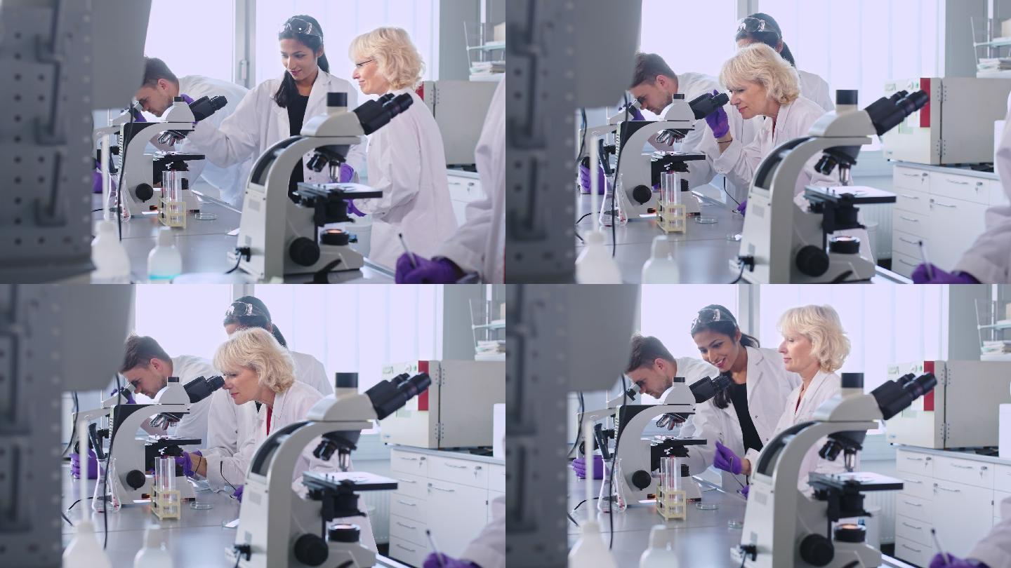 女科学家在实验室使用显微镜