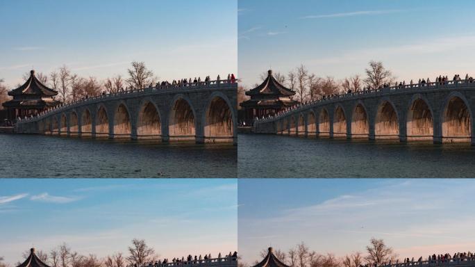 北京颐和园十七孔桥金光穿洞风景
