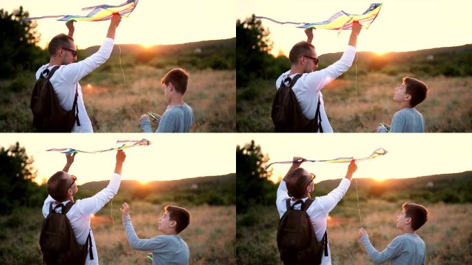 父亲和儿子在放风筝