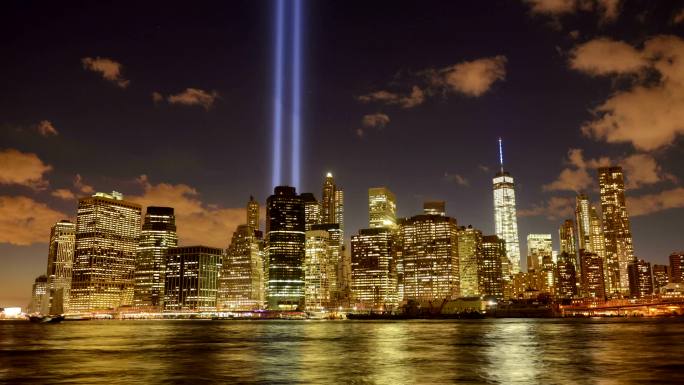 曼哈顿的光明致敬美国纽约市商圈延时航拍地