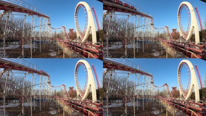 游乐场过山车弯道震撼实拍视频