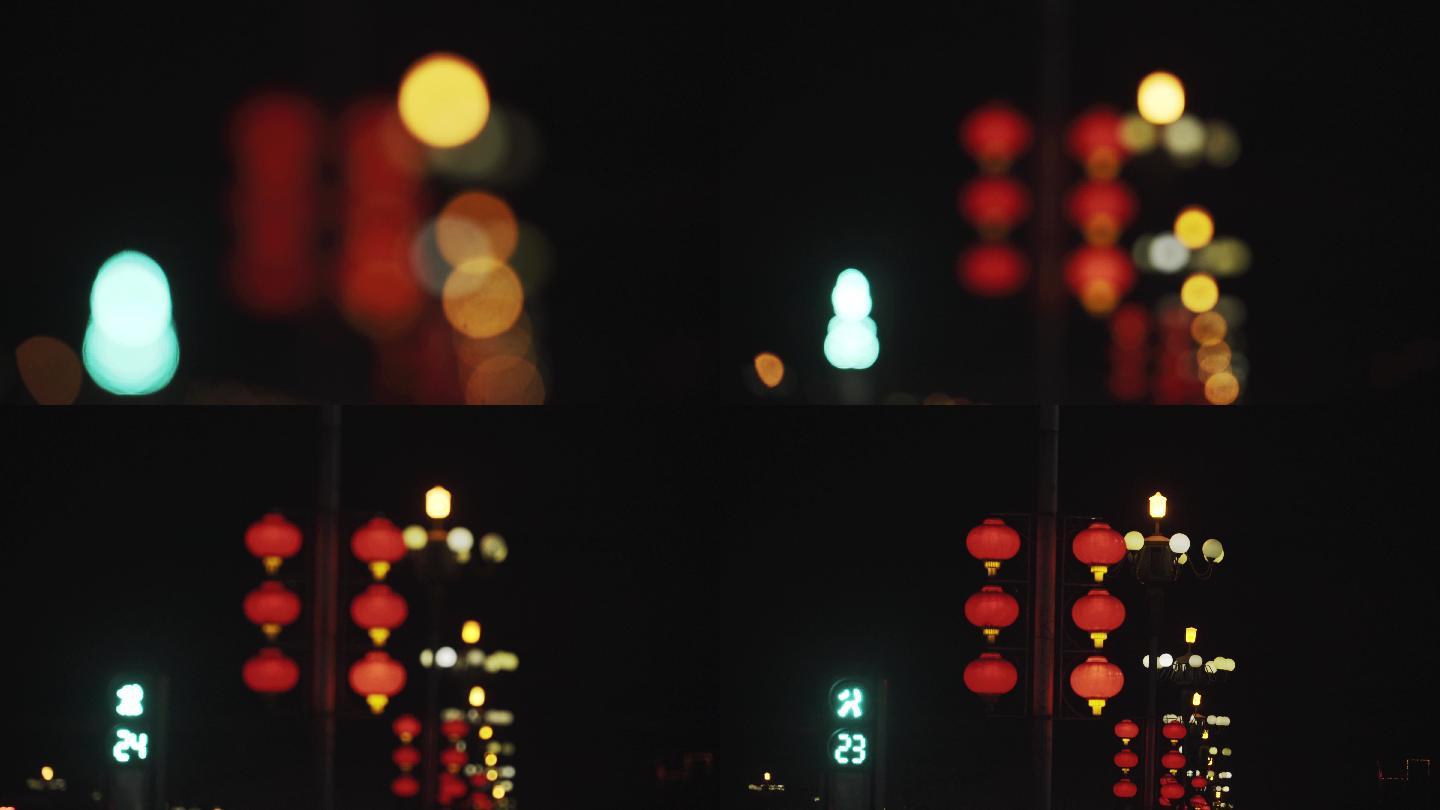4K春节路边路灯下灯笼实拍视频