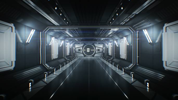 抽象科幻3d动画星际穿越宇宙飞船舱门太空