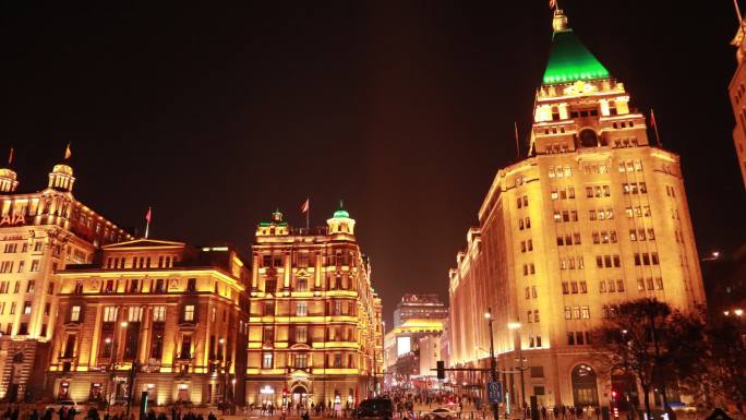 和平饭店南京东路夜景延时