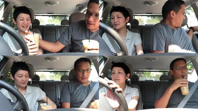 夫妇开车喝咖啡
