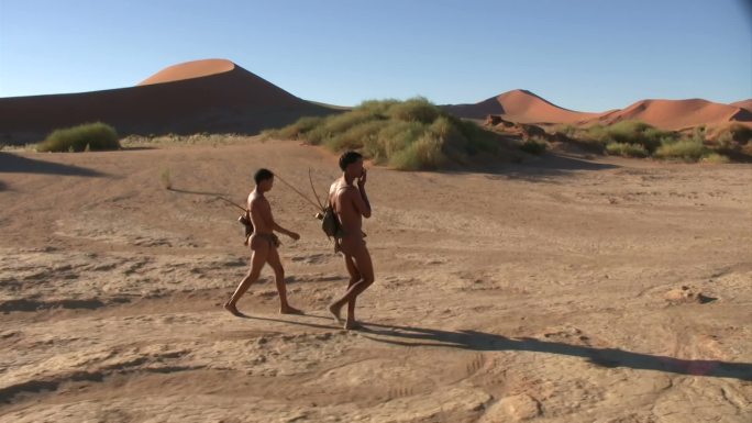 在纳米布沙漠行走的两个人