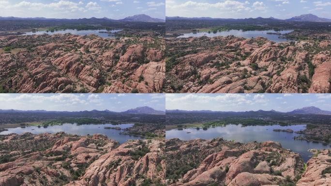 湖和巨石山川河流湖水风景航拍空镜
