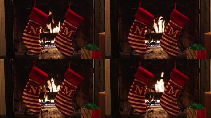 圣诞节壁炉里燃烧的火