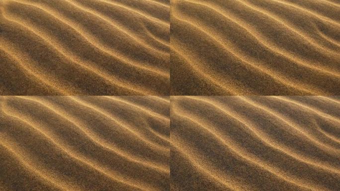 金色的沙粒在沙漠中随风飘动。慢镜头