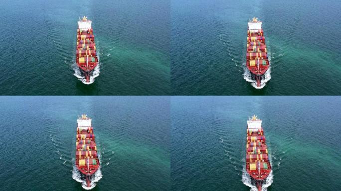 鸟瞰集装箱船水路运输货轮货物国际物流