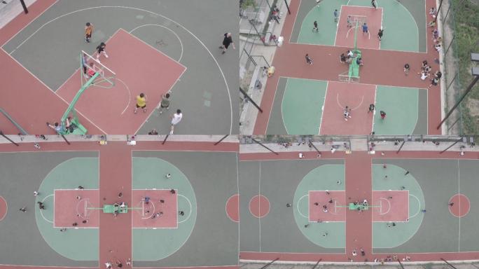 「德州4K」篮球场打篮球航拍log素材