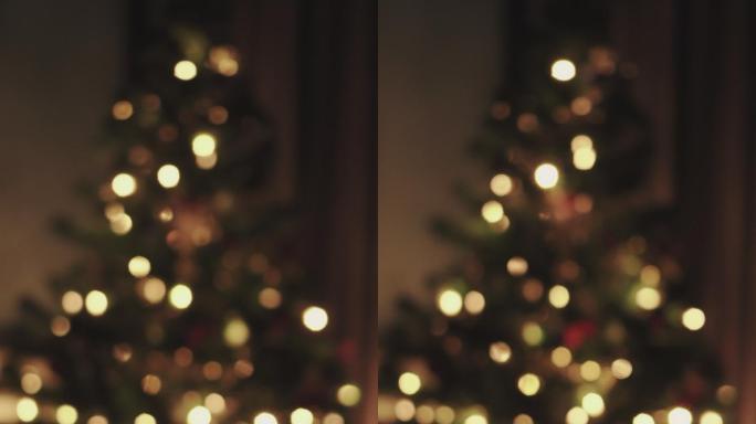 闪烁圣诞树的垂直散焦拍摄