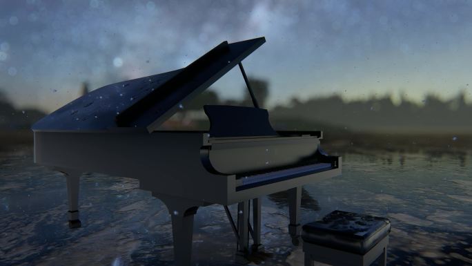 冬季下雪冰面弹钢琴