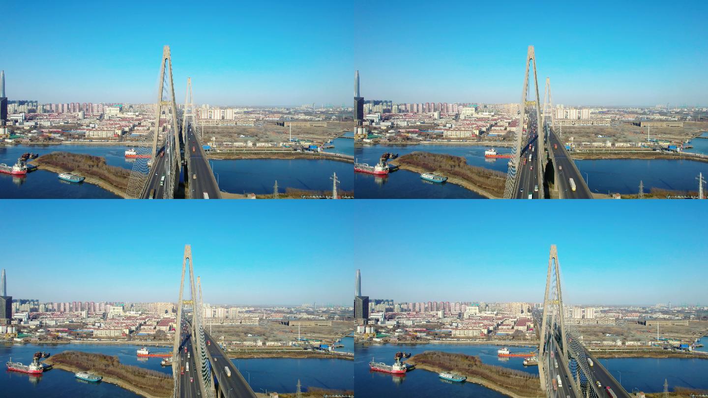 天津滨海新区海河大桥航拍