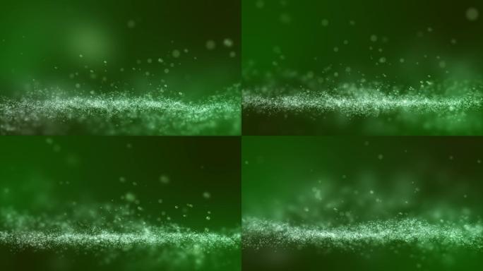 绿色移动和闪烁粒子的运动抽象背景。