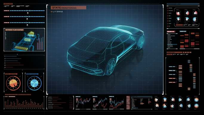 混合动力电池车。汽车系统HUD