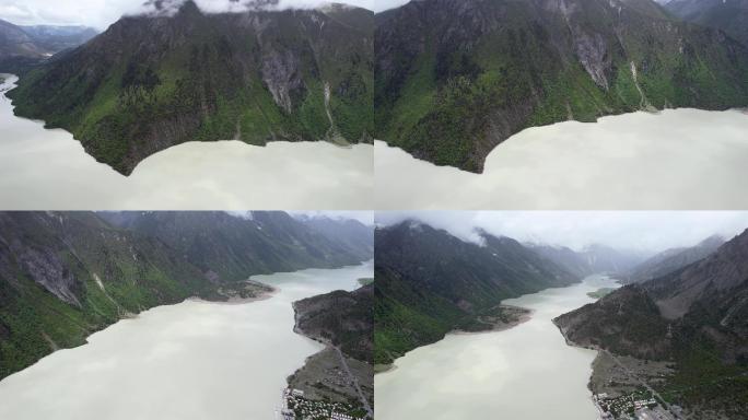 4k西藏然乌湖雨季湖水浑浊航拍视频素材