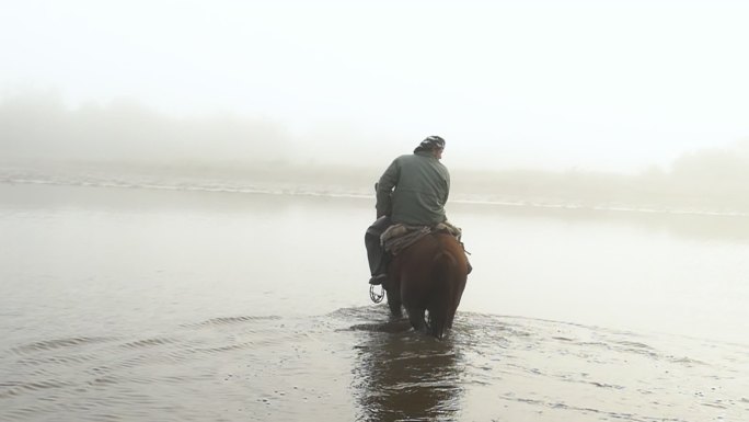 两名阿根廷高乔人在雾中骑马