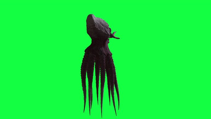 绿色屏幕上怪物章鱼的3d动画
