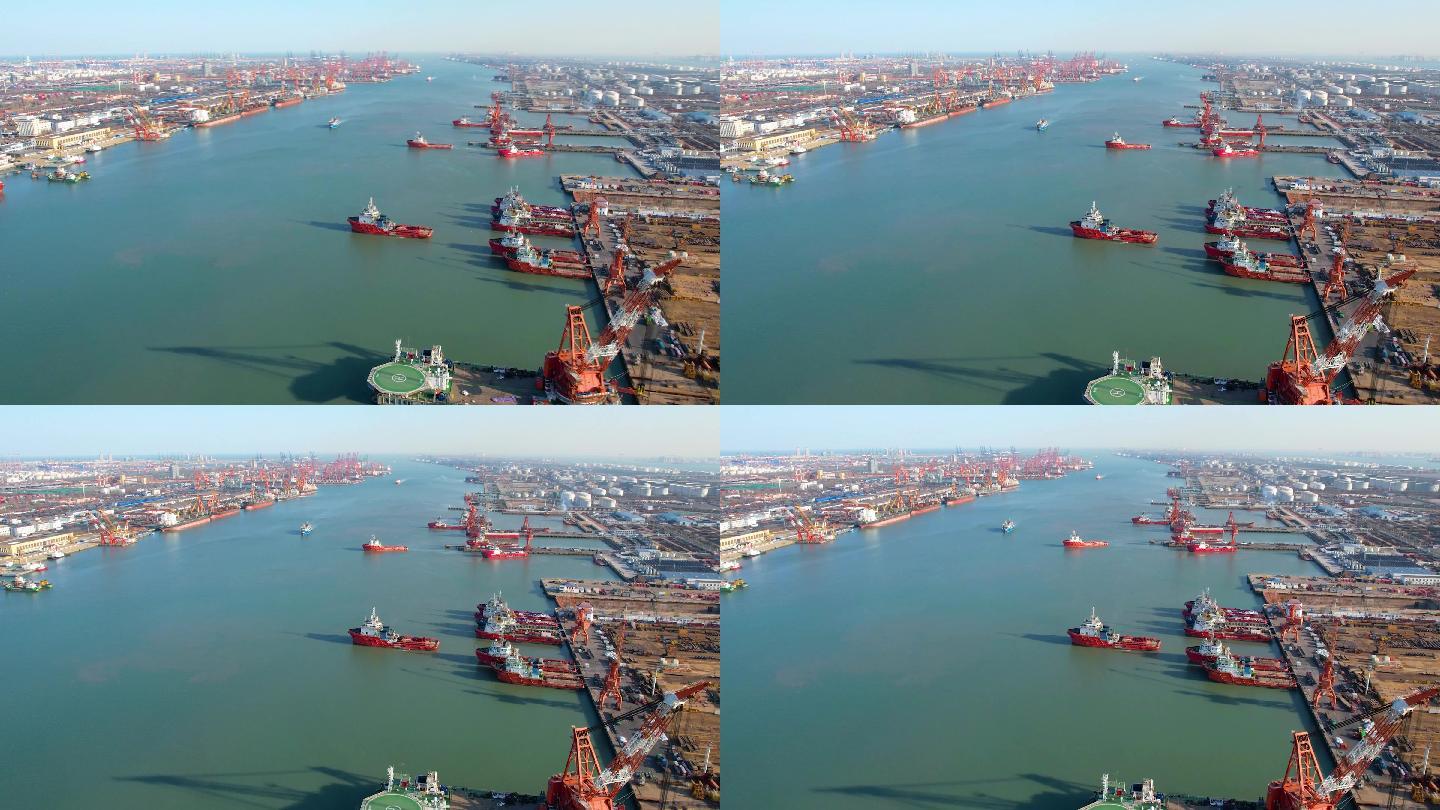 天津滨海新区天津港港口货运航拍延时