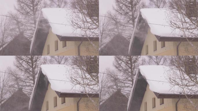 积雪覆盖的乡村别墅屋顶