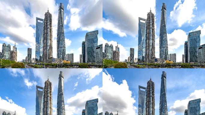 上海陆家嘴三件套蓝天白云城市延时摄影