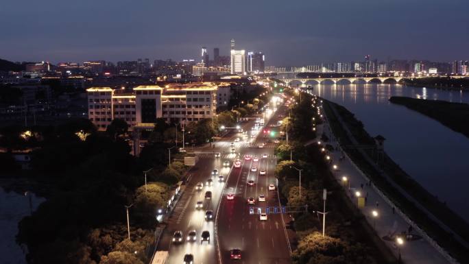 航拍潇湘大道夜景