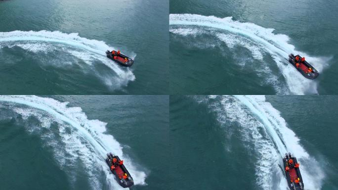 水面上的游艇穿梭乘风破浪救援救援队