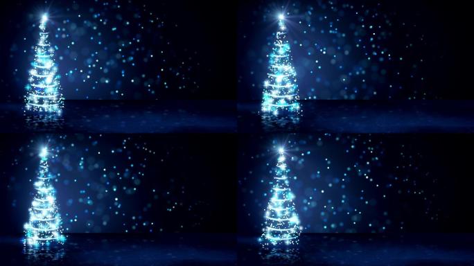 蓝色的发光粒子圣诞树