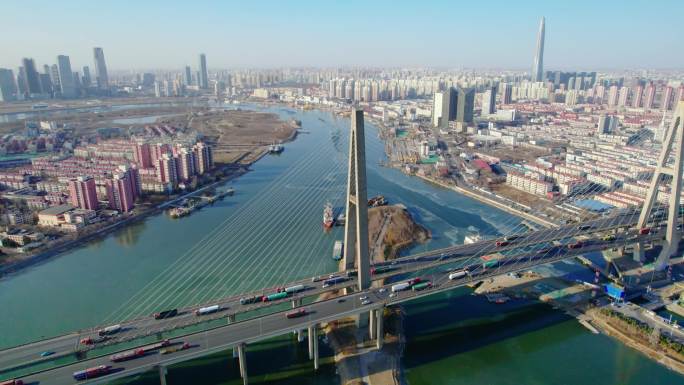 天津滨海新区海河大桥航拍